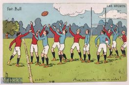 Rare 'Les Sports' French Rugby Coloured Postcard: Lovely cartoon-style image of a lineout from