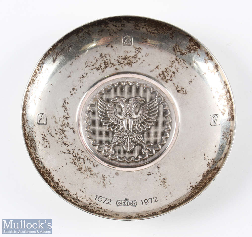 Britannia silver dish for the 300th anniversary of C Hoare Co Bank 1672-1972, with relief company