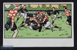 Very rare 1920s French Rugby Postcard: Postmarked and featuring a superb coloured rugby action