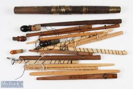 Period Split Cane Rod Spare Parts, to include splints x 18, Acorns x 5, a good-looking brass F T