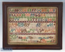 19th centuryABC Alphabet Embroidery Sampler by Annie Powell, in its original frame under glass -size