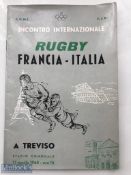 Exceedingly scarce 1960 Italy v France Rugby Programme: From Treviso's Stadio Communale. G