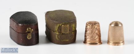 Two 9ct gold hallmarked thimbles, one having flower head design by Charles Horner, hallmarked