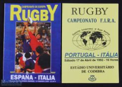 Scarce 1993 FIRA Championship Rugby Programmes (2): From the Spain v Italy and Portugal v Italy