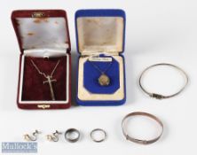 Selection of mixed silver jewellery inc cross pendant necklace, pendant locket necklace, two