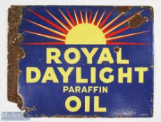 Advertising Enamel Sign Royal Daylight Paraffin Oil, a double-sided sign with wear, one side has