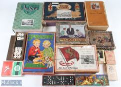 Wooden Jigsaws Playing Cards, Dominos, a good selection of early jigsaws and games -noted boxes of