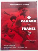 Very scarce Canada v France 1978 Rugby Programme: From Calgary. VG, typically big, bold Canadian