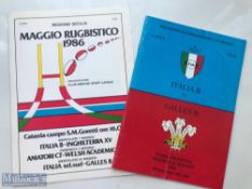 Very rare 1986 Wales B Italy Tour Rugby Programmes (2): From the games against Italy B in Rome and