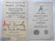 Very rare 1951Aberavon/Neath v S Africa Rugby Items (3): Menu signed by Springboks Chum Ochse,