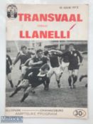Very rare 1972 Transvaal v Llanelli Rugby Programme: From the Scarlets' Centenary Tour of S