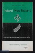Ireland v New Zealand 1963 Rugby Programme: From the All Blacks' tour, striking cover. G for age