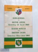 1968 South Africa v British Lions Rugby Programme: From the second test drawn 6-6 at Port Elizabeth.