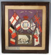 WWI pair of quality framed HMS Chatham Silk Work Pictures United We Stand and Victory for the