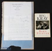 Autograph - Reg Kray signed piece by Kray being a promotional leaflet for his book of Thoughts,