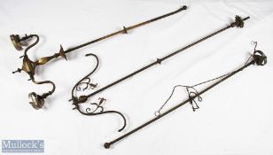 Early 20th century selection of Gas Light Fittings ceiling hanging fittings, with valves, 3