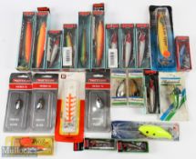 Collection of new and unused lures, still in their original packaging, made up of Rapala,