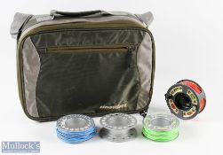 Snowbee Reel Brief for up to 10 reels, containing Greys GRX 9/11 salmon cassette fly reel, plus 3