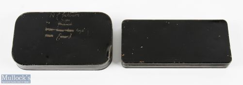 A fine pair of unnamed black japanned fly tins comprising 1x 6 1/2