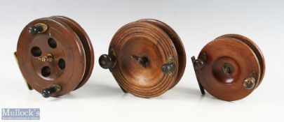 Sun mahogany and brass star back reel, with patent 5