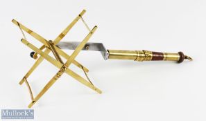 A rare large Reuben & Heaton line dryer c1900, brass folding arms, one collapsible bulbous wood