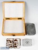 Richard Wheatley vest pocket alloy swing leaf fly tin, 3 1/2