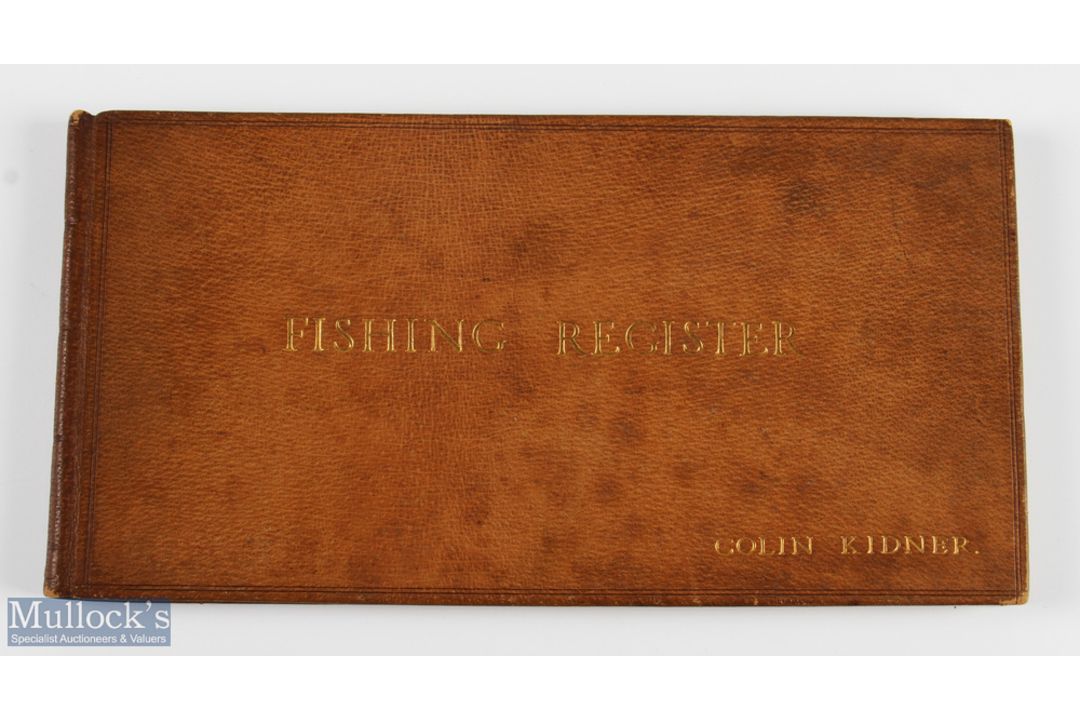 1908-1909 Fishing Diary Register: a leather-bound book with the name of Colin Kindner in gold - Image 1 of 2