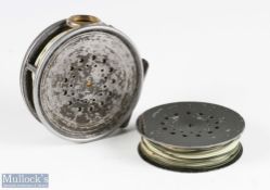 Hardy Bros alloy Perfect trout fly reel and spare spool, 3 7/8