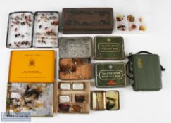 Collection of flies and fly tins, made up of: 2x Loch Leven eyed boxes; 1x Cortland box; 1x eyed fly