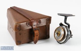 Illingworth No.3 casting reel No. 3236 with triangular case, RHW with exposed gearing, alloy dish