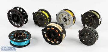 A collection of modern fly reels, comprising: 1x Shakespeare Odyssey 911 salmon reel with spare