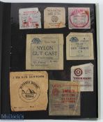 Folder of Packets of fishing Tackle Gut Nylon Cast Line, with makers noted of Millwards Allcocks,