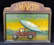 Painted decorative wooden Fishing Sign Country Corner, J Martin Fresh Fish Daily, a good-looking