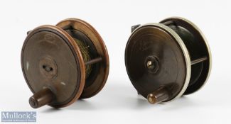 2x Brass and Ebonite plate wind reels - J Long, Fermoy 3 1/2