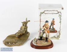 Brass Fishing Figure, Reg Design No.987948, a heavy brass sitting fisherman with rod and fish,