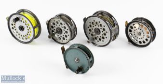 5x Various fly reels featuring C. Farlow & Co 'Holdfast' 3.5