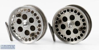A pair of Reynold's style alloy centre pin trotting reels 4 3/4