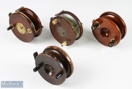 4x mahogany and brass reels, all requiring attention (4)