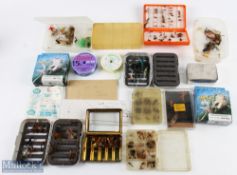 11x assorted fly boxes with flies, two fly lines and small parts (qty)
