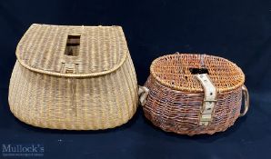Large Willow pot bellied creel with shoulder strap measures 12