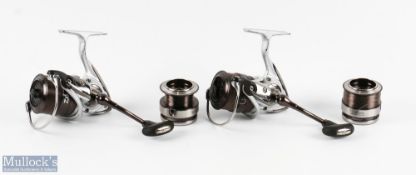 A pair of Daiwa Exceler 2500 fixed spool spinning reels air rotor bail mount, both run very well and