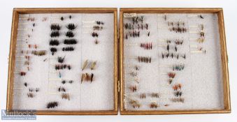 Unnamed large double sided wooden fly box with over 250 flies and a further 100 flies in 3x tins