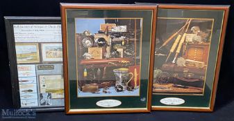 3 x Lang's Fishing Tackle Auctions framed posters, all framed under glass, two are #50cm x 67cm, and