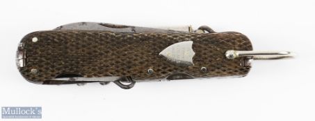 Very rare Holtzapffel, London, angler's multiblade knife with weigh scales, main blade, saw,