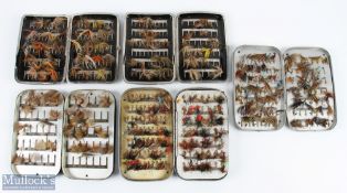 5x unnamed fly tins with clips, two converters, cigar boxes? All with a selection of flies (5)