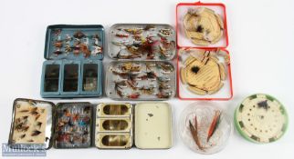 Collection of fly tins and cast containers, made up of 1x Hardy slim alloy with 40 large clips