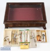 A glass topped hardwood display - 12