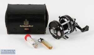 Abu Sweden Ambassadeur multiplier reel 5001C LHW No 730401 in original leather case with oil