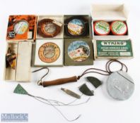A mixed selection of fishing items - Hardy Jet dry fly line DTF9, used; Hardy rod spike; Hardy