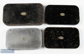 A collection of 4x Hardy Bros fly tins, comprising: 2x Slim black japanned tins with 40 clips and 94